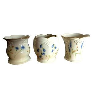 3 Lenox China Floral Votives Blue Wild Flowers Tea Light Holders Cottage Decor
